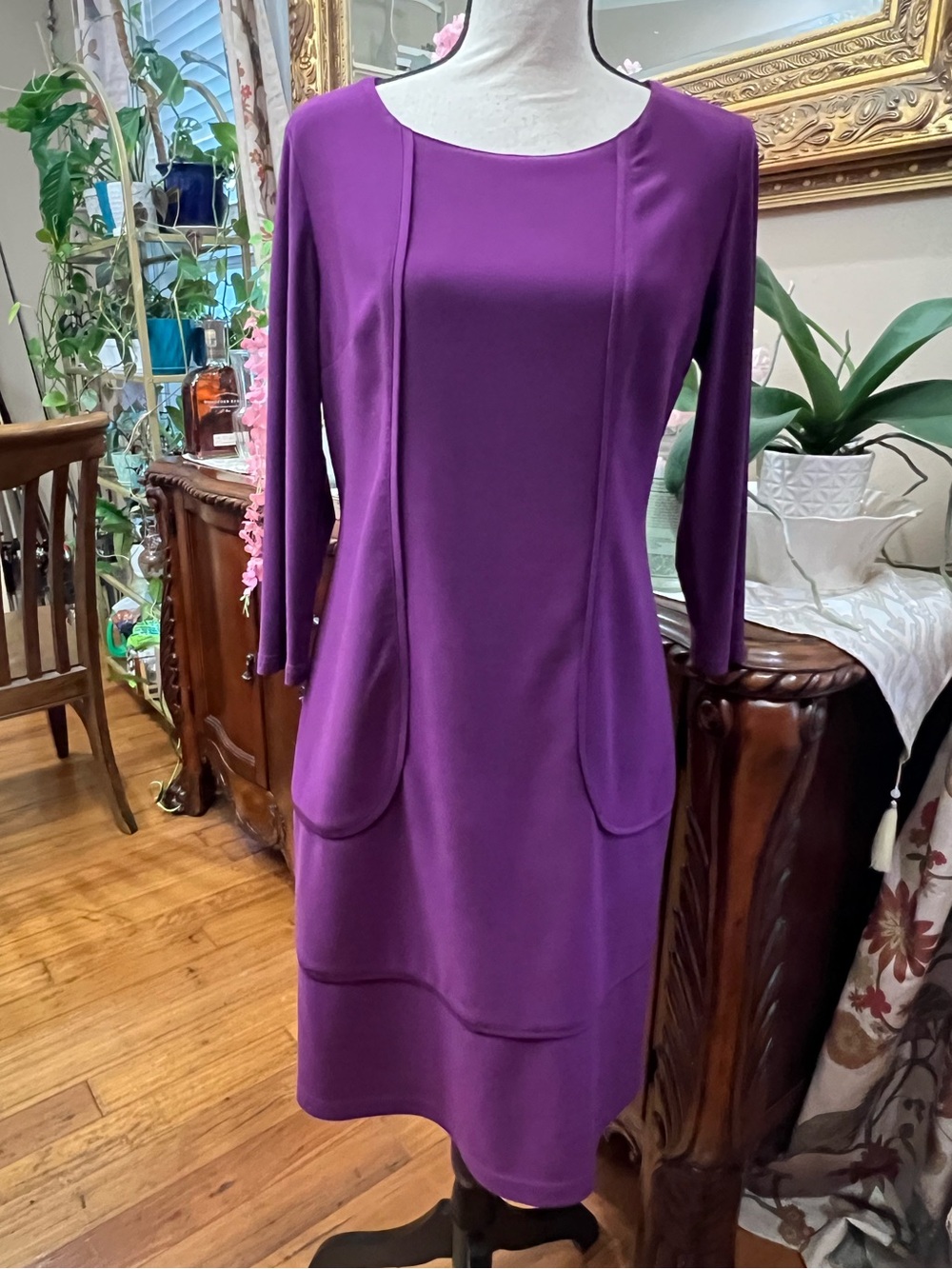 Joseph Ribkoff Purple Long-Sleeve Shift Dress